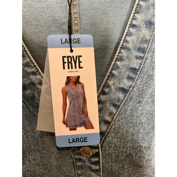 Frye Denim Mini Dress Button-Up Sleeveless Light Wash Blue Womens Size L NWT - Picture 3 of 7